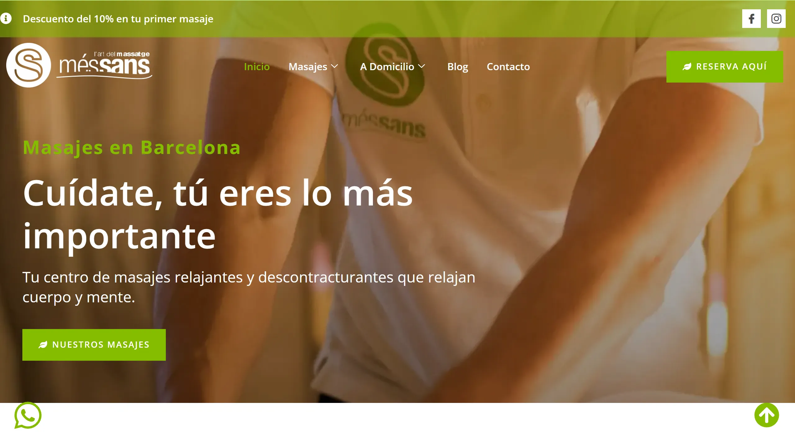 Captura del web de Masajes Messans - Cas d'èxit Ad2Place