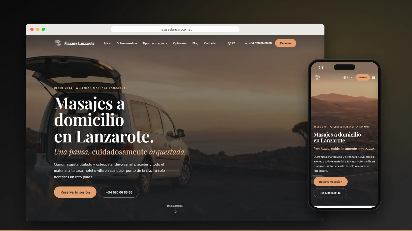 Capture du site de Masajes Lanzarote - Étude de cas Ad2Place