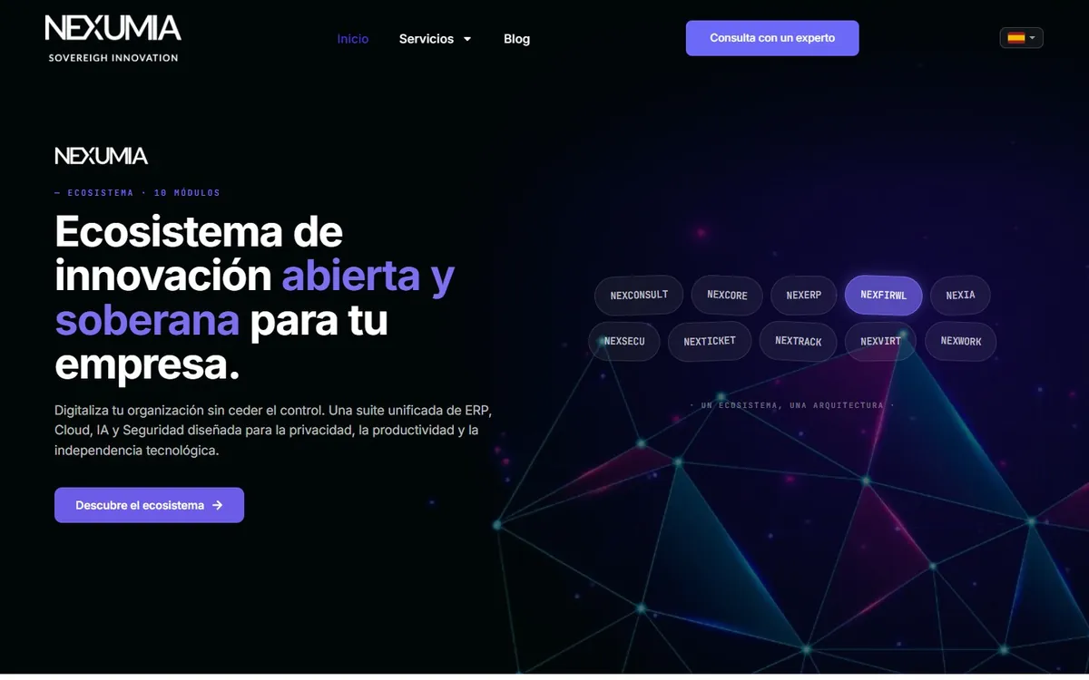 Portada de la web de Nexumia diseñada por Ad2Place